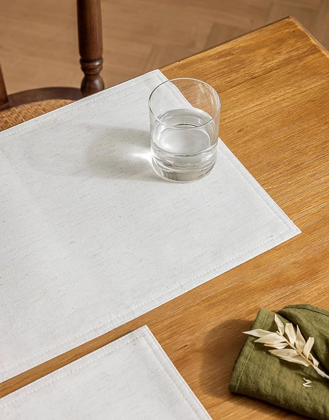 Cloth Dining Table Mats for 6 Machine Washable Cream Water Repellent Plate Placemats Dining Room Table Decorations 12x18 Inch