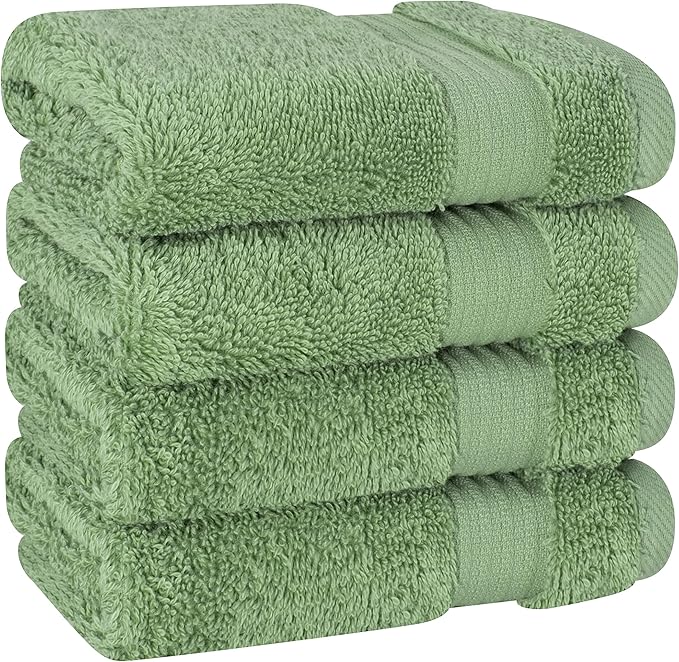 Cotton Paradise 100% Cotton Turkish Washcloth Set for Bathroom, 4 Piece Soft Absorbent Small Towels Wash Rags, Sage Green