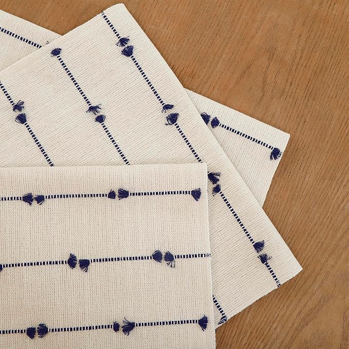 Boho Placemats 13 x 19 Inch Set of 4 for Dining Table Decor Woven Cloth Place Mats for Farmhouse Rustic Kitche Spring Home Decor Cotton Placemats Blue and Beige Table Mats