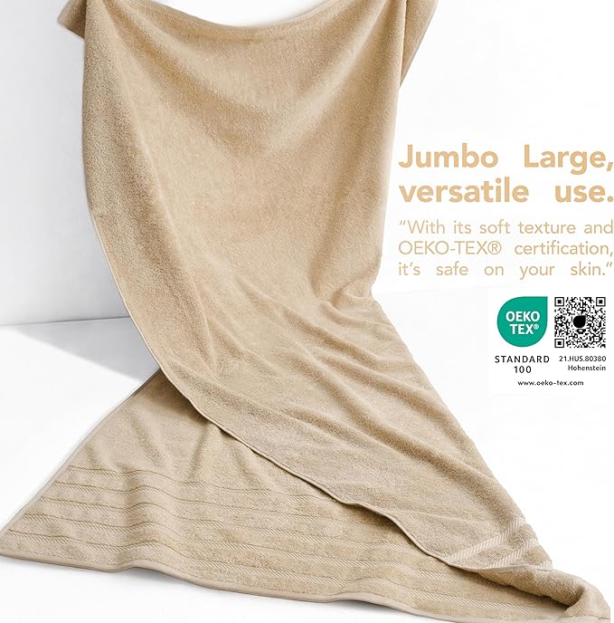 American Soft Linen 35x70 Jumbo Large Bath Towel, 600 GSM 100% Cotton Turkish Bath Sheet, Oversized Luxury Bath Towel for Bathroom Beach and Pool, Beige