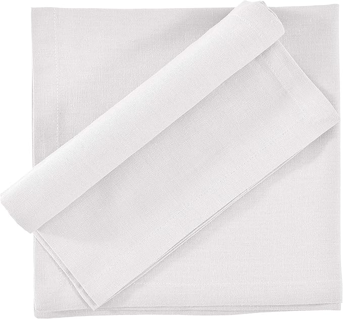 FINGERCRAFT Dinner Cloth Napkin Cotton Linen Blend 12 Pack Natural Premium Quality Mitred Corner for Every Day Use Pre Shrunk and Good Absorbency 18x18 in Easter Color White