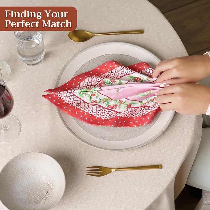 Maison d' Hermine Cloth Napkins Set of 4 100% Cotton Everyday Reusable Square Napkins Cloth Washable Dinner Party Wedding Restaurant Gifts for Mothers Day Spring/Summer (Pink Cherries, 18" x 18")