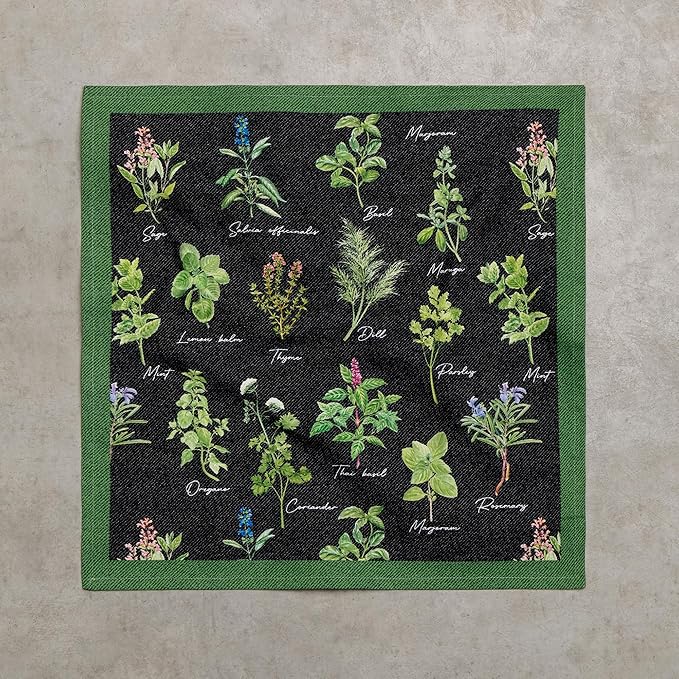 Maison d' Hermine Cloth Napkins Set of 4 100% Cotton Everyday Reusable Square Napkins Cloth Washable Dinner Party Wedding Restaurant Gifts for Mothers Day Spring/Summer (Fresh Herbs, 18" x 18")