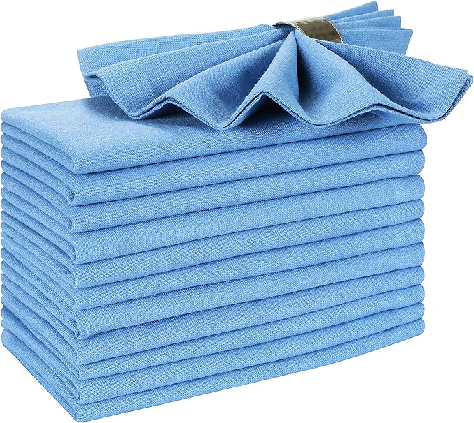 Ramanta Home Light Blue Cotton Dinner Napkins Set of 12, 18x18 Inch 100% Cotton Cloth Napkins, Reusable Fabric Table Napkins for Everyday Dining, Parties, Wedding, Spring & Easter Table Décor Washable
