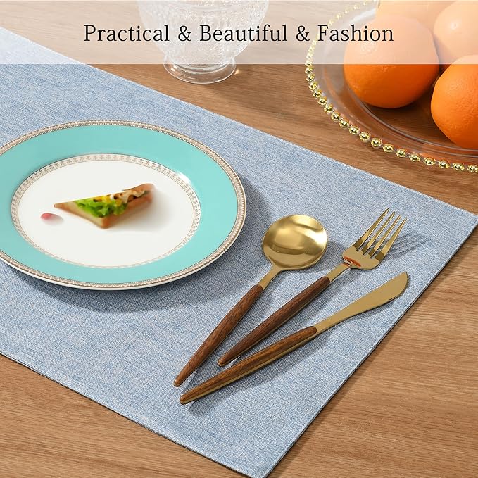 UnivoColors Set of 6 Faux Linen Placemats, Heat-Resistant & Easy-to-Clean,13"x19"for Dining Table, Kitchen, Holiday Meals (Powder Blue)
