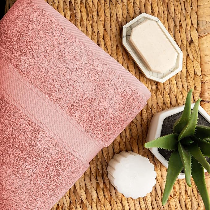 Superior Egyptian Cotton Pile 10 Piece Towel Set, Includes 2 Bath, 4 Hand, 4 Face Towels/ Washcloths, Ultra Soft Luxury Towels, Thick Plush Essentials, Guest Bath, Spa, Hotel Bathroom, Tea Rose