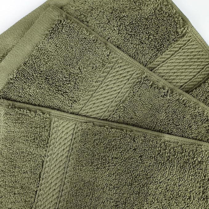 Superior Egyptian Cotton Pile Bath Towel Set of 4, Ultra Soft Luxury Towels, Thick Plush Essentials, Absorbent Heavyweight, Guest Bath, Hotel, Spa, Home Bathroom, Shower Basics, Forest Green