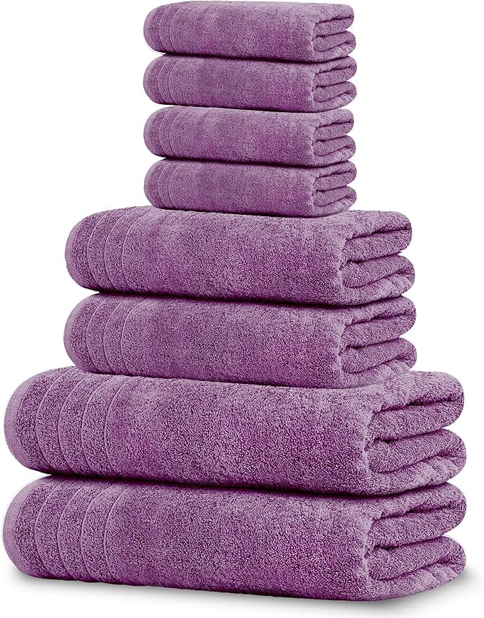 Tens Towels Pack of 8 Towels Set, 2 Extra Large Bath, 2 Hand, 4 Washcloths, 100% Cotton, Lighter Weight, Quicker to Dry, Super Absorbent, Perfect for Bathroom, Purple