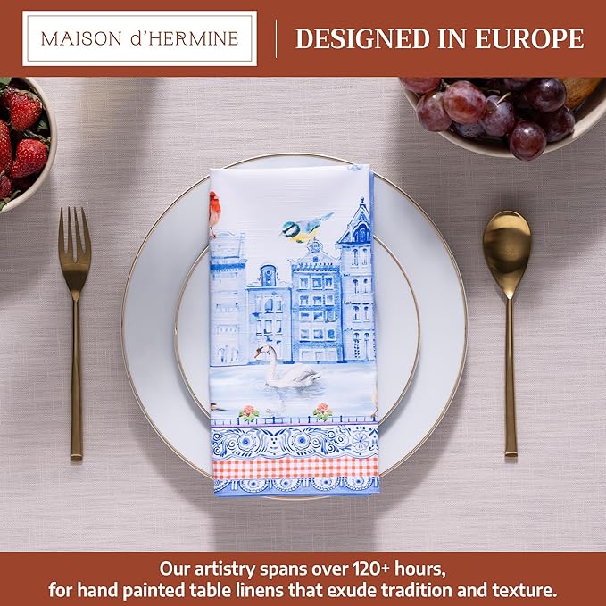 Maison d' Hermine Cloth Napkins Set of 4 100% Cotton Everyday Reusable Square Napkins Cloth Washable Dinner Wedding Restaurant Gifts for Mothers Day Spring/Summer (Amsterdam Canals, 20" x 20")