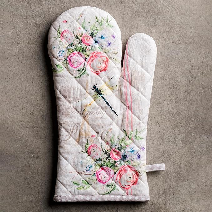 Maison d' Hermine Oven Gloves 100% Cotton Easter Oven Mitt Heat Resistant BBQ Cooking Gloves with Loop for Grilling, Microwave, Barbeque, Champ De Mars Spring/Summer (Oven Mitt (7.5''''x13''''))