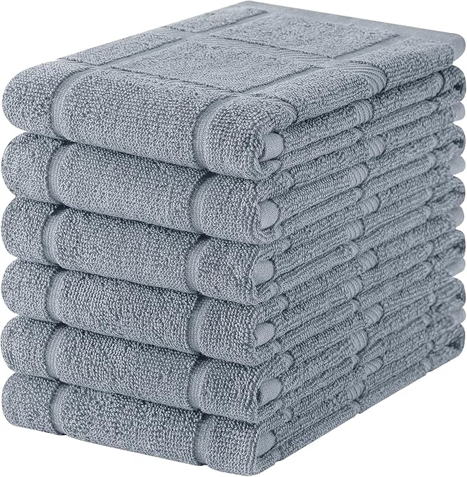 Homaxy Premium Kitchen Towels 18"x28", 6 Pack Large Cotton 380 GSM Dish Towels, Soft and Absorbent Kitchen Hand Towels with Terry Grid Design, Utility Tea Towel Set with Hanging Loop, Grey
