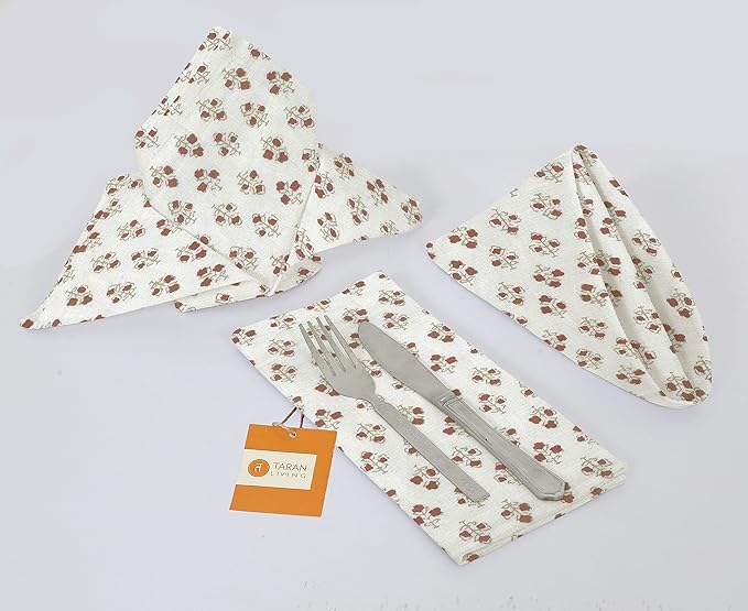 TARAN LIVING Cotton Cloth Napkins Natural Reusable Fall Dinner Napkins Reusable Machine Washable Fabric for Events, Gift, Home Decor - 18"x18" - Set of 12 (Brown Floral (Pack of 12), 18x18 Inchs)