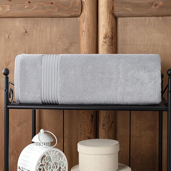 Milara Luxurious Extra Large Bath Sheet - 700 GSM Super-Plush Turkish Cotton Towel, 35x70 inches, Spa Quality Thick - Silver Gray