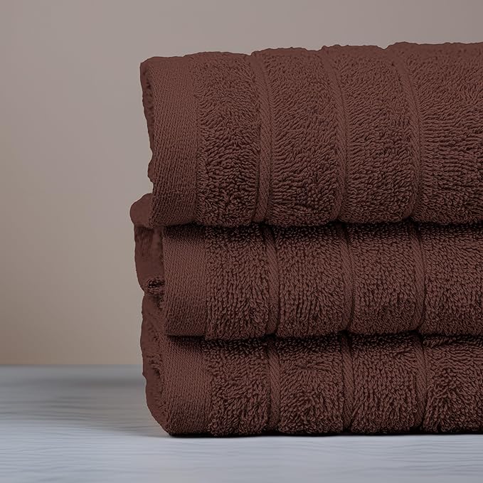 Tens Towels Pack of 6 Hand Towels, 100% Cotton, Lighter Weight, Quick to Dry, 16 x 28 Inches, Super Soft & Absorbent, Perfect for Bathroom & Kitchen (Brown)