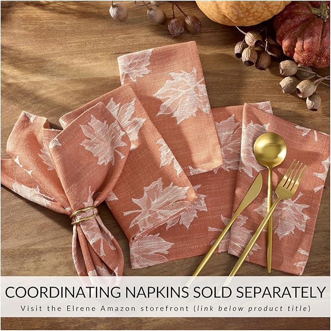 Elrene Home Fashions Falling Leaves Jacquard Harvest/Thanksgiving Cotton Tablecloth, 60"x120" Rectangle, Sienna
