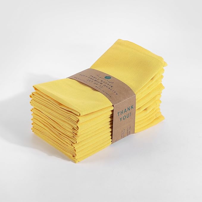 FINGERCRAFT Cloth Napkins, Cotton Linen Blend Fabric 12 Pack, 20 in x 20 in Premium Quality, Mitered Corners for Every Day Use Napkins are Pre Shrunk and Good Absorbency Yellow Easter Color