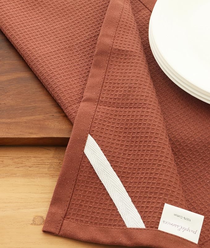 PurpleEssences Rust Waffle Weave Kitchen Towel, 100% Cotton - 15x25 Inches with Hanging Loop, Ultra Soft Absorbent Quick Drying Dish Cloth, Tea and Hand Towels, 4 Pack - Spring Easter Summer - Rust