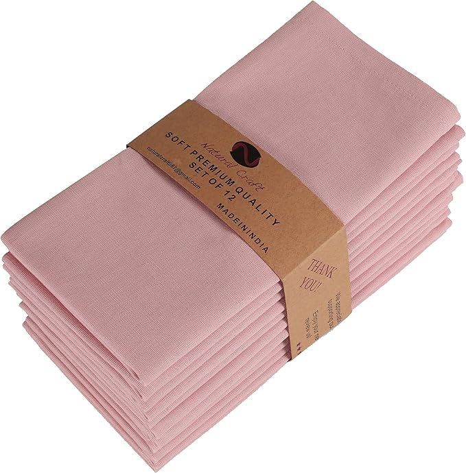 NATURALCRAFT Cloth Napkins Set of 12 Cotton Linen18x18 inch Washable Easter Napkins Cloth - Soft Durable Reusable -Ideal for Hotel Hotel Farmhouse Party Wedding Everyday Use Kitchen Blush Pink