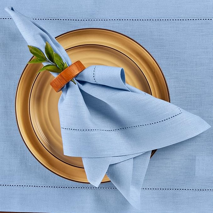 Solino Home Linen Cloth Napkins Set of 4-100% Pure Linen Cornflower Blue Dinner Napkins 20 x 20 Inch - Classic Hemstitch, Handcrafted and Machine Washable - Spring, Summer, Mothers Day