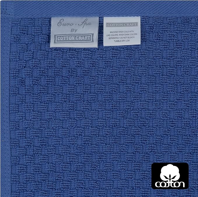 COTTON CRAFT Waffle Bath Sheets - Set of 2 Luxury Euro Spa Waffle Weave Bath Sheet Towels - 100% Ringspun Cotton Bath Sheet - Absorbent Quick Dry Bath Towel Sheet - Oversized 35 x 70 inches - Blue