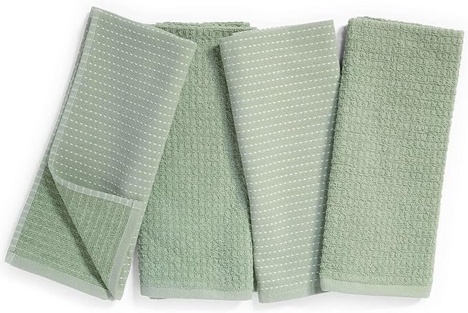 Thyme and Sage 100% Cotton Premium Turkish Kitchen Hand Towel Set, 16"x26", Ultra Absorbent, 350 GSM, Sage, Pack of 4