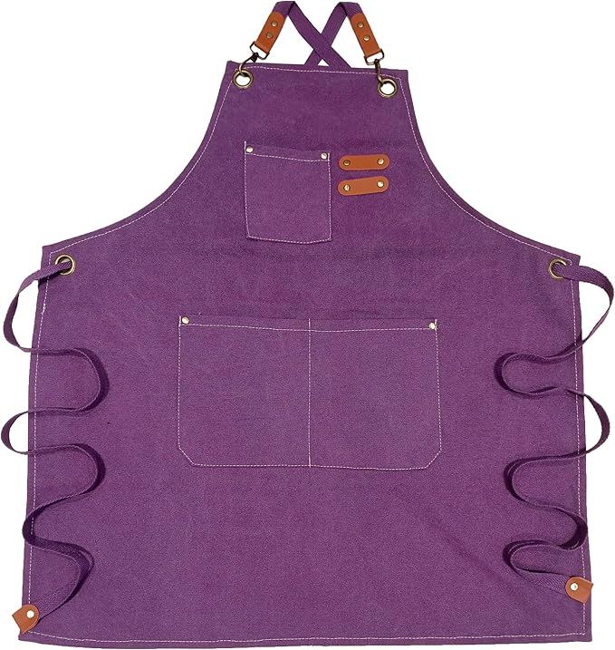 Chef Apron with Large Pockets for Women Men, Cotton Canvas Cross Back Water Repellent Adjustable Work Apron