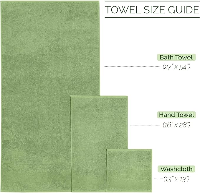 Elegant Comfort Luxury 6-Piece 100% Turkish Cotton Jacquard Braided Textured Premium Hotel Quality Towel Set– Soft and Absorbent, Includes 2 Bath Towels, 2 Hand Towels and 2 Washcloths, Sage