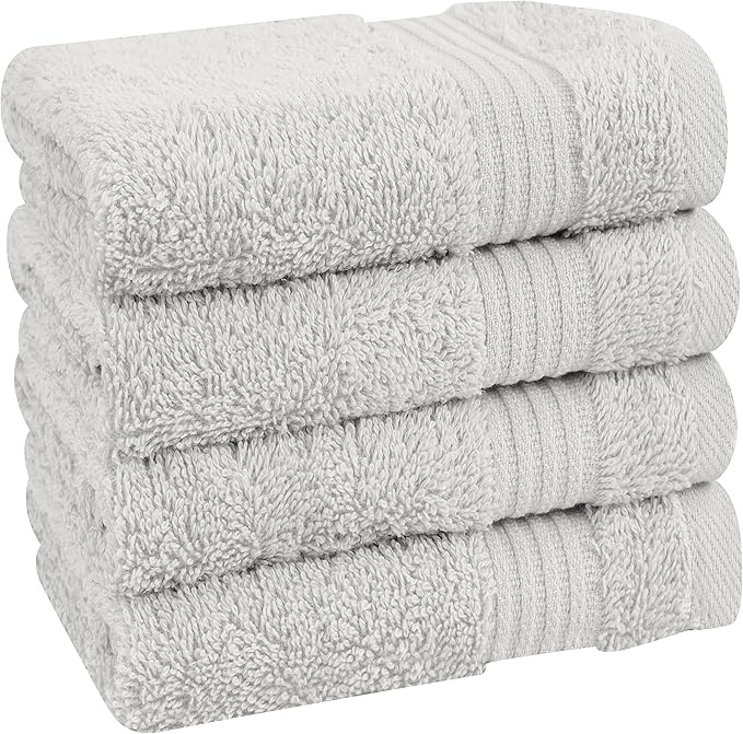 Cotton Paradise 100% Cotton Turkish Washcloth Set for Bathroom, 4 Piece Soft Absorbent Small Towels Wash Rags, Silver Grey