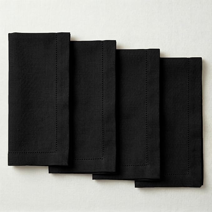 Palisa Black Cotton Napkins Set of 4 | Premium Hemstitch Detailing Cloth Dinner Napkins 18x18 Inch | Soft Washable & Reusable Table Napkins for Everyday Use Weddings Parties Restaurants & Hotels
