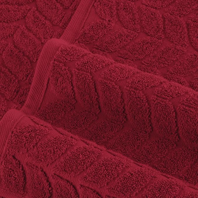 Elegant Comfort Luxury 6-Piece 100% Turkish Cotton Jacquard Braided Textured Premium Hotel Quality Towel Set– Soft and Absorbent, Includes 2 Bath Towels, 2 Hand Towels and 2 Washcloths, Burgundy