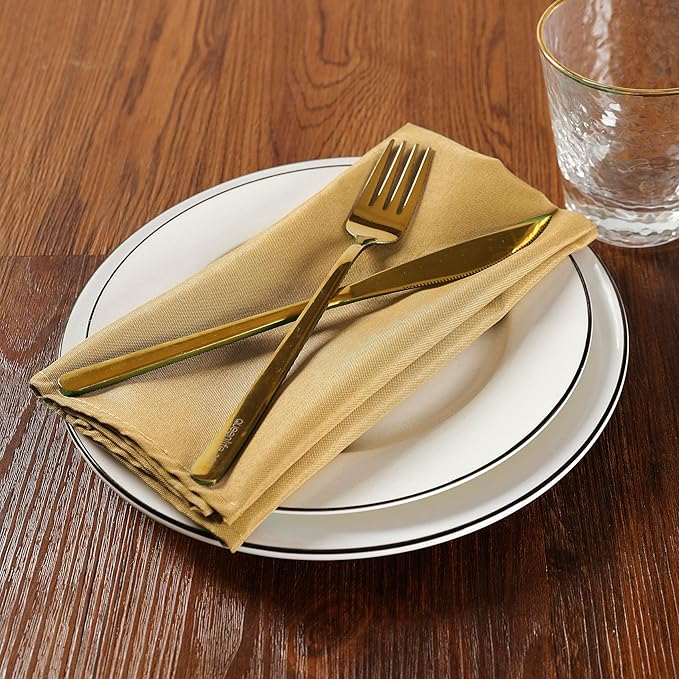 Cloth Napkins 20x20 inch Washable Polyester Dinner Napkins Soft Table Napkins for Wedding Party Dining Banquet(Gold,100PCS)