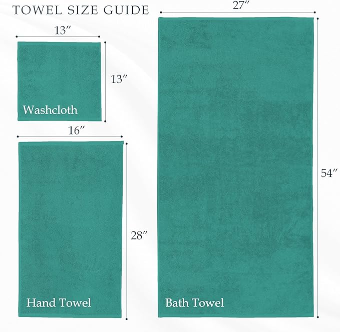 Mocassi Luxury 100% Turkish Cotton 2-Pack Bath Towel Set- Ultra Soft, Quick Dry Highly Absorbent 27 x 54 inch Premium Spa Hotel Quality 2PC Bath Towels - Luxurious Soft Bathroom Towels, Turquoise