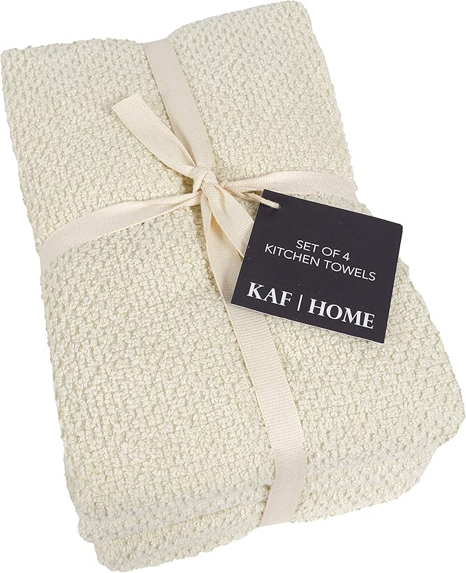 KAF Home Deluxe Popcorn Terry Kitchen Towels, Cotton Kitchen Dish Towels, Set of 4, Alabaster
