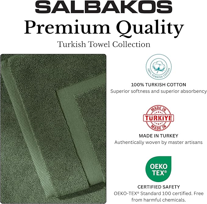 SALBAKOS 100% Turkish Cotton Bath Mat Set 2-Piece - 20x34 inch, Hotel & Spa Collection, Soft, Absorbent, Long Lasting, Durable Bathroom Rugs | Made in Turkey (Green, 2 Bath Mats)
