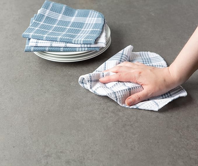 DII Waffle Weave Kitchen Collection, 100% Cotton, Kitchen Set, Blue 8 Piece