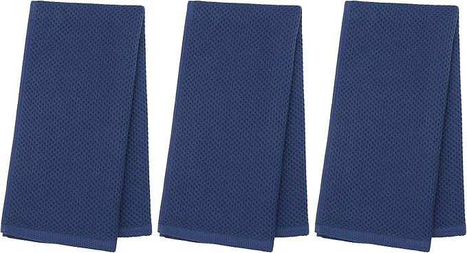 Mia's Dream Cotton Face Waffle Weave Tea Towels, Soft Absorbent Bath Guest Gym Towel Washcloths, 13"x28", 3 Pack (Navy Blue)