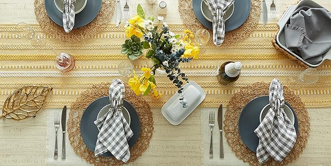 DII Farmhouse Braided Stripe Table Runner Collection, 15x72 (15x77, Fringe Included), Honey Gold