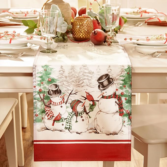 Elrene Home Fashions Snowman Winterland Holiday Snowflake Table Runner, 13" W x 70" L