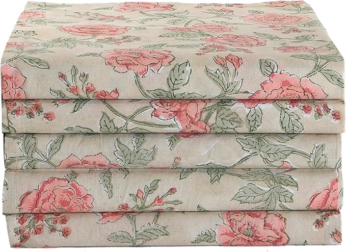 CPC Fire Opal Indian Block Print Cotton Cloth Napkins Set of 4, 18x18 Reusable Everyday Napkins, Soft, Absorbent, Floral Dinner Napkin, Holiday, Party Gift, Spring,Mother's Day