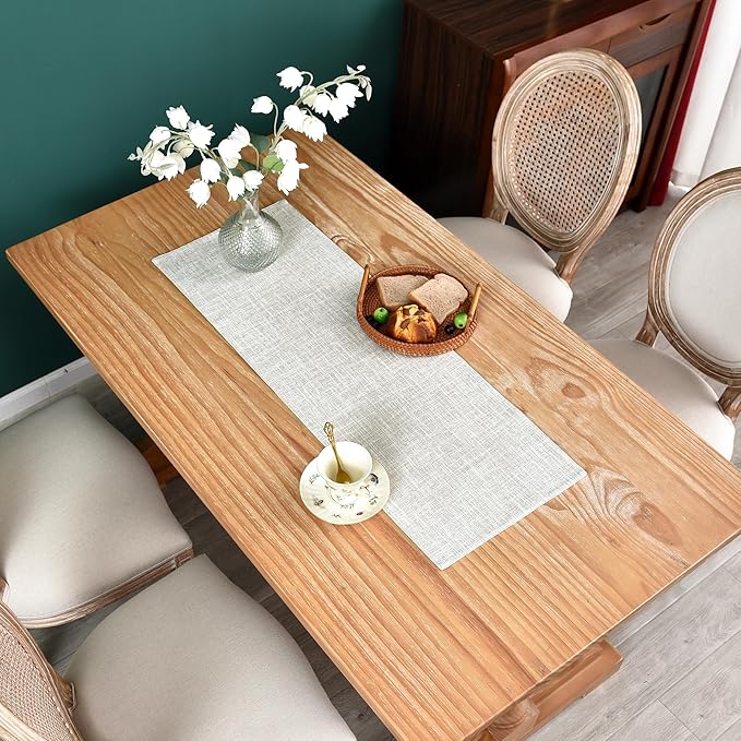Farmhouse Rustic Faux Linen Table Runner Neutral Beige Table Runners Double Layer Reversible Rectangle Runners for Daily Use Kitchen Dining Banquet Holiday 13x36 Inch