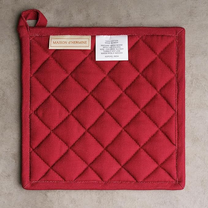 Maison d' Hermine Pot Holders Set 100% Cotton Heat Resistant Potholders 8" x 8" Hot Pads with Loop for Thanksgiving Christmas Decorations BBQ Baking Handling Hot Pans (Pack of 2, Fairy Tale Forest)