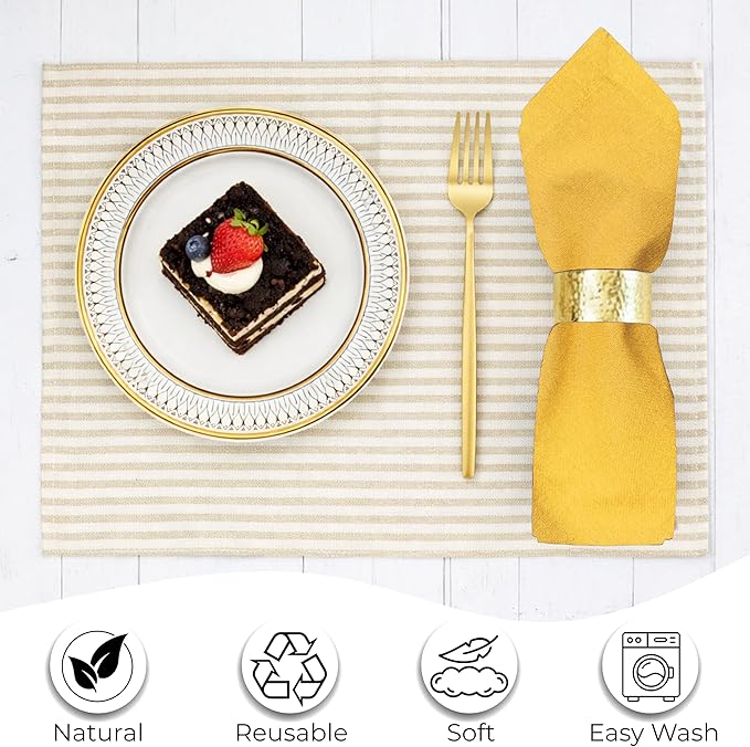 Ramanta Home Mustard Cotton Dinner Napkins Set of 12, 18x18 Inch 100% Cotton Cloth Napkins, Reusable Fabric Table Napkins for Everyday Dining, Parties, Weddings, Spring & Easter Table Décor Washable