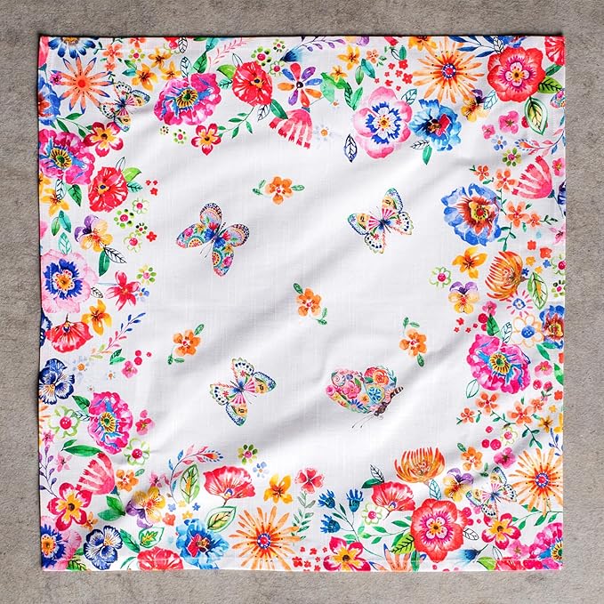 Maison d' Hermine Cloth Napkins Set of 4 100% Cotton Everyday Reusable Square Napkins Cloth Washable Dinner Wedding Gifts for Mothers Day Spring/Summer (Happy Florals - High Summer, 20" x 20")