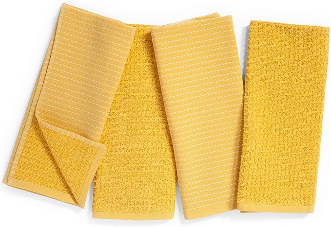 Thyme and Sage 100% Cotton Premium Turkish Kitchen Hand Towel Set, 16"x26", Ultra Absorbent, 350 GSM, Tumeric, Pack of 4