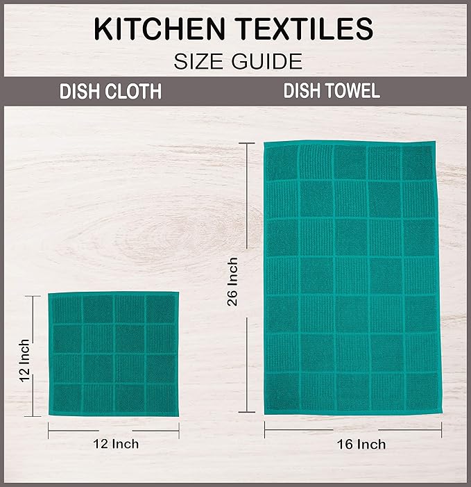 AMOUR INFINI Kitchen Towels Pack of 4, Terry Cotton Dish Towels, Ultra Absorbent, Quick Drying Hand & Tea Towels, Soft Durable Cleaning Cloths with Hanging Loop, 16 x 26 Inch (Teal)