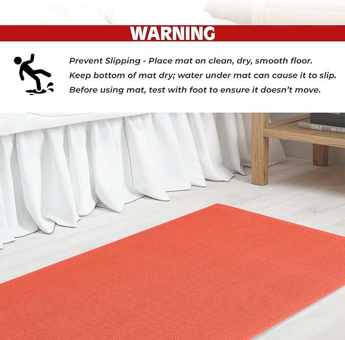 Cotton Paradise 100% Cotton Non Slip Bath Mats for Bathroom, 17x24 inch Soft Absorbent Quick Dry Machine Washable Floor Bath Mat, Coral