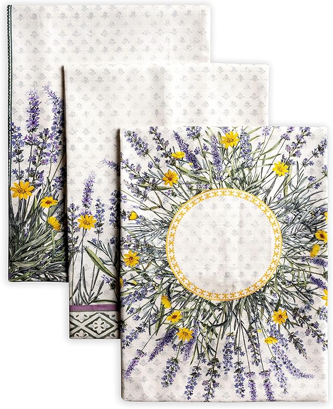 Maison d' Hermine Kitchen Towels Set of 3 100% Cotton 27.50" x 20" Reusable Cloth Tea Dish Towels Absorbent with Hanging Loop for Kitchen Gifts for Mothers Day Spring/Summer (Fanny Lavender)