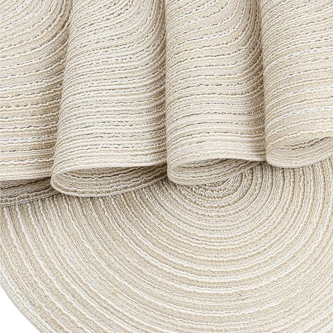 15 Inch Round Placemats Set of 6 Heat-Resistant Stain Resistant Anti-Skid Washable Polyproplene and Cotton Table Mats Placemats (Beige, 6)