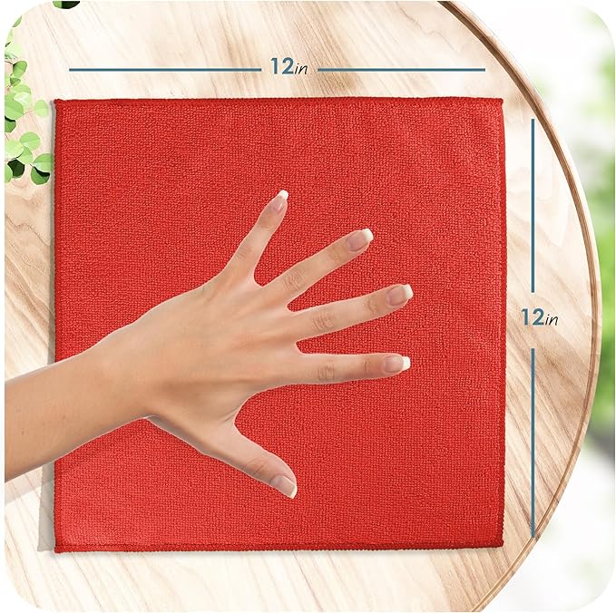 Hearth & Harbor Microfiber Cleaning Cloth,Microfiber Towels for Cars 144 Pack Washcloths,Red Cleaning Rags,Microfiber Cloth Rags for Cleaning,Lint Free Cloth,12''x12'' (V-HH-Cloth-M-144-Red)