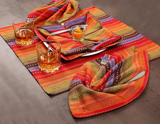 Ramanta Home Salsa Stripe Red Oversized Cloth Napkins 20x20 Inches, Cotton Soft & Durable Table Napkin Ideal for Weddings, Restaurant, Washable Kitchen Fabric for Everyday Use